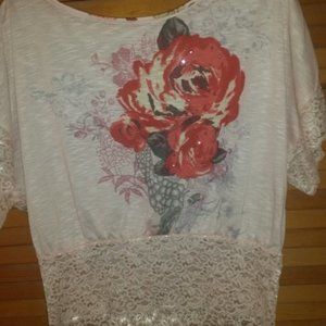 Women's Bongo Red Rose Blouse size XL DISCONTINUED